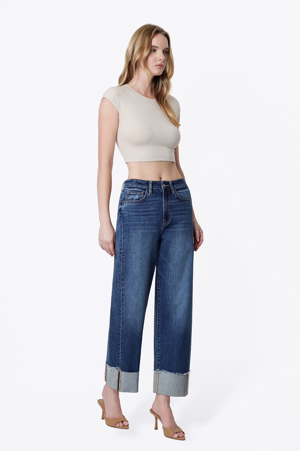 Flying Monkey Super High Rise Side Paneled Cuff Barrel Jeans