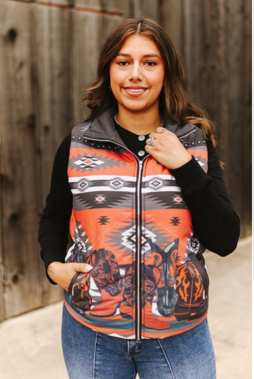Lucky & Blessed Aztec Puffer Vest