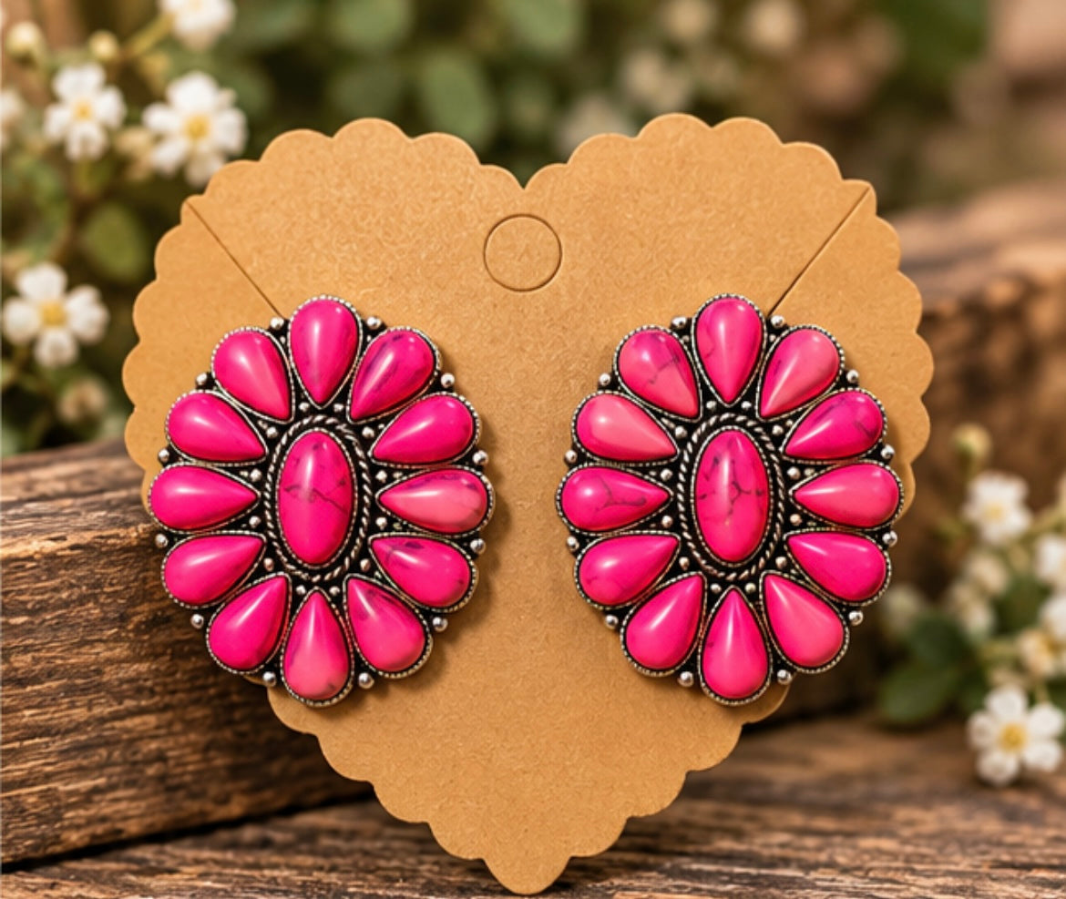 Pink Squash Blossom Cluster Earrings