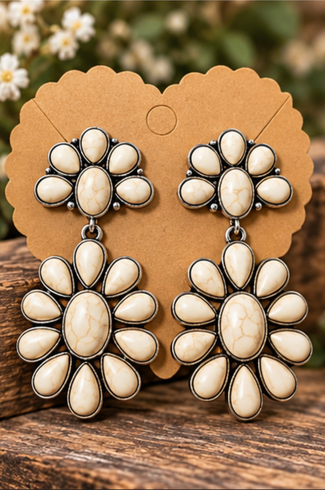 Ivory Double Squash Blossom Drop Earrings