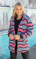 Shepra Western Hooded Jacket in pink Aztec print