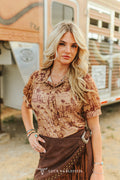 LUCKY AND BLESSED Camel Western Scene Mesh Button Down Shirt