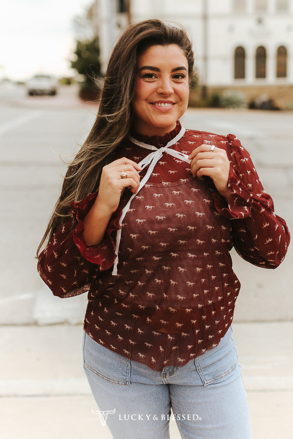 Rust Running Horse Sheer Top