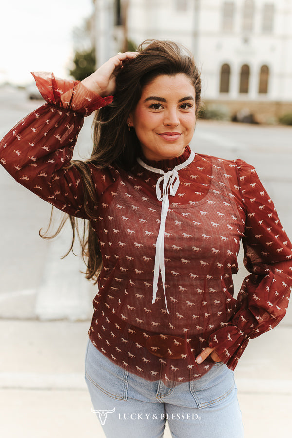 Rust Running Horse Sheer Top