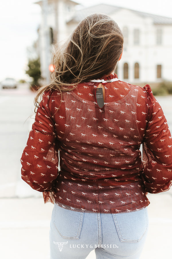 Rust Running Horse Sheer Top